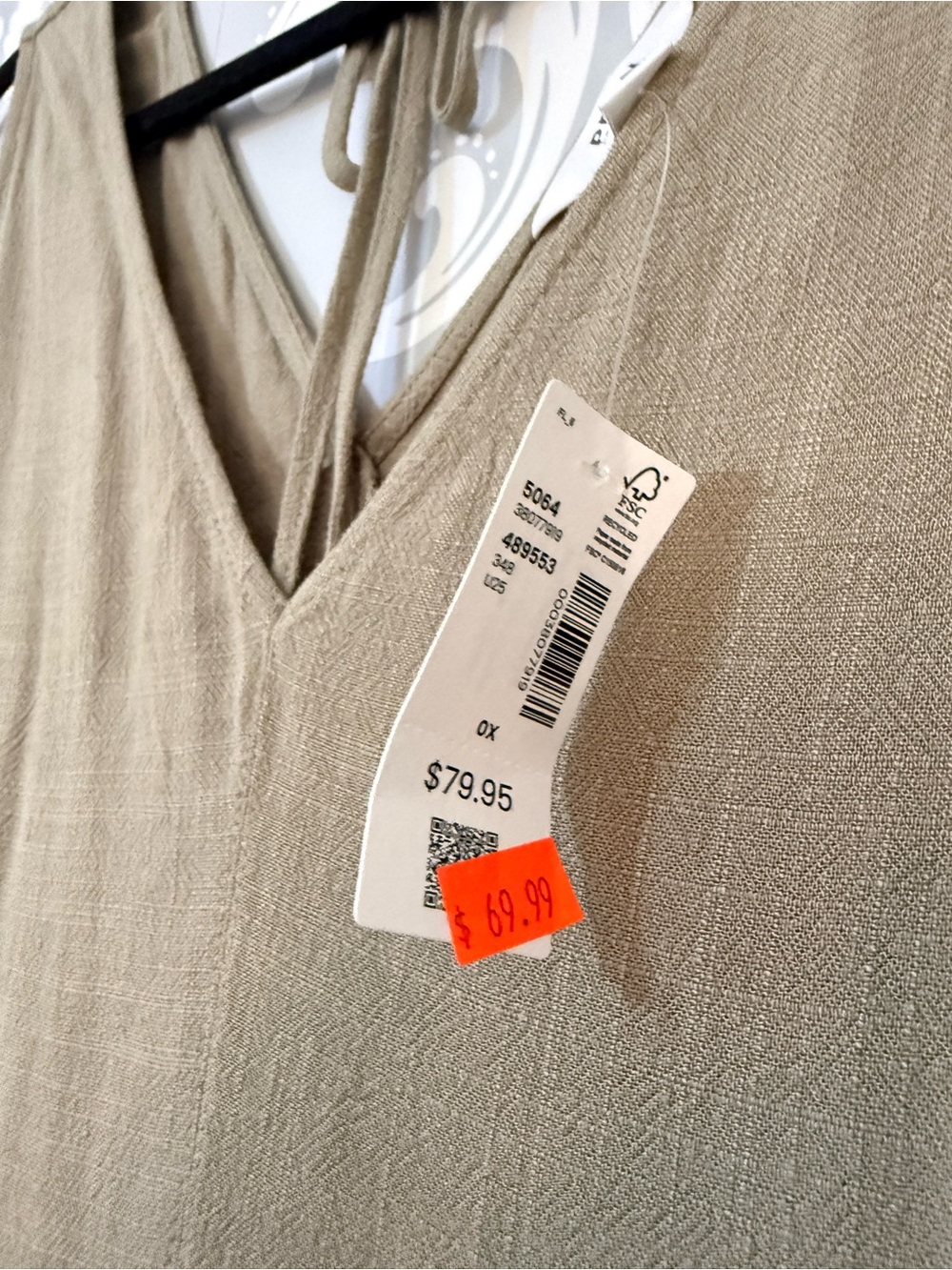 • Penningtons V-Neck Olive Linen Blend Sleeveless Dress - Picture 4 of 5